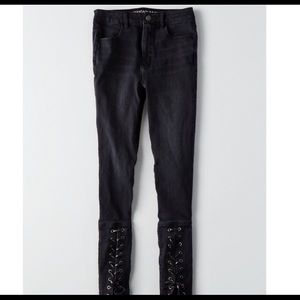 AE Super Stretch, High Waisted, Ankle Tie Jeans.